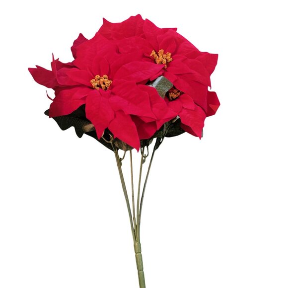 Ashland Deluxe Red Poinsettia Bush Artificial Christmas Décor Faux Flowers With - Picture 2 of 4